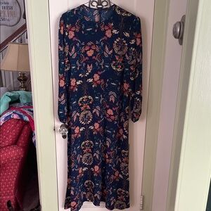 Navy Floral Long Sleeve Dress
